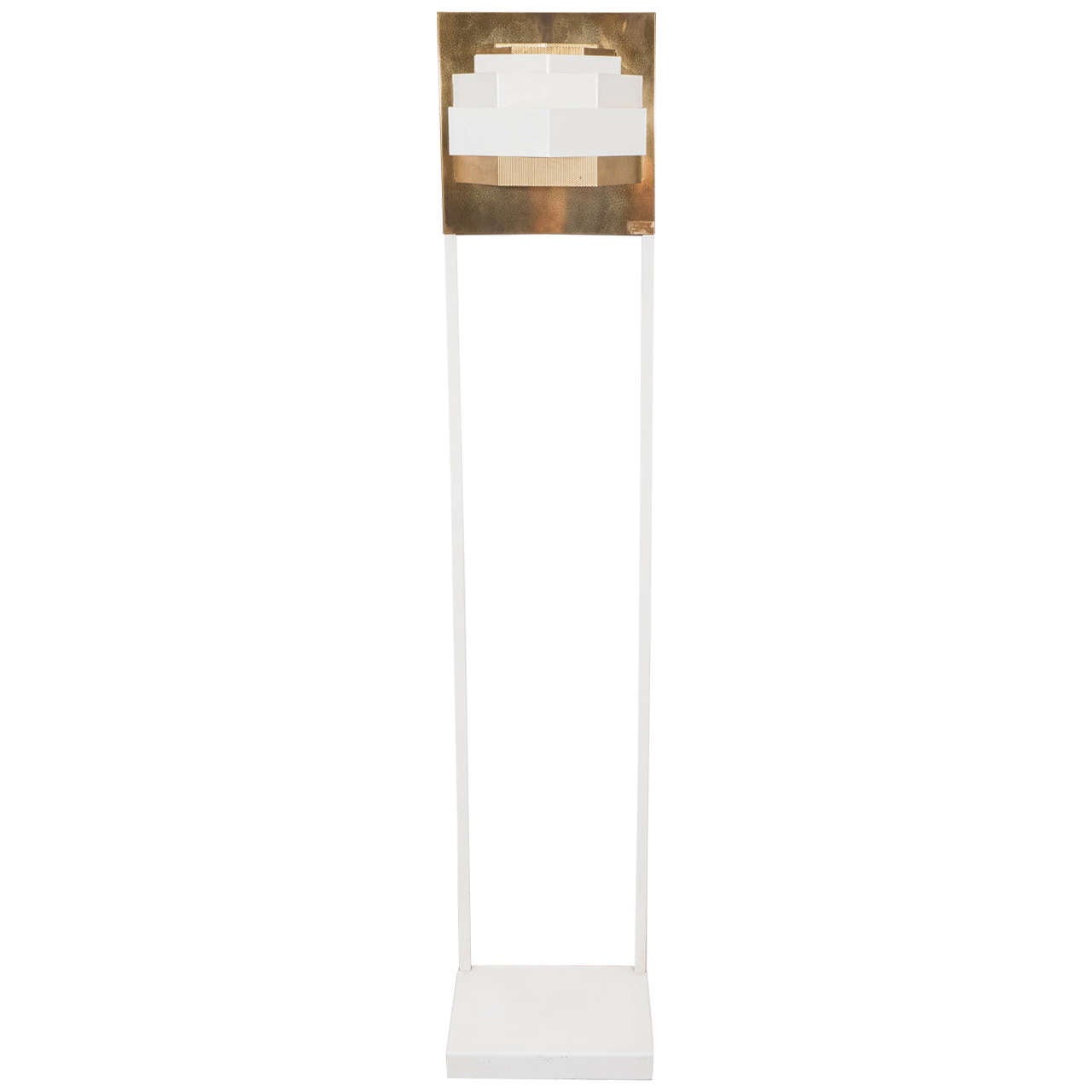 A Midcentury Sculptural Floor Lamp in White Enamel and Brass