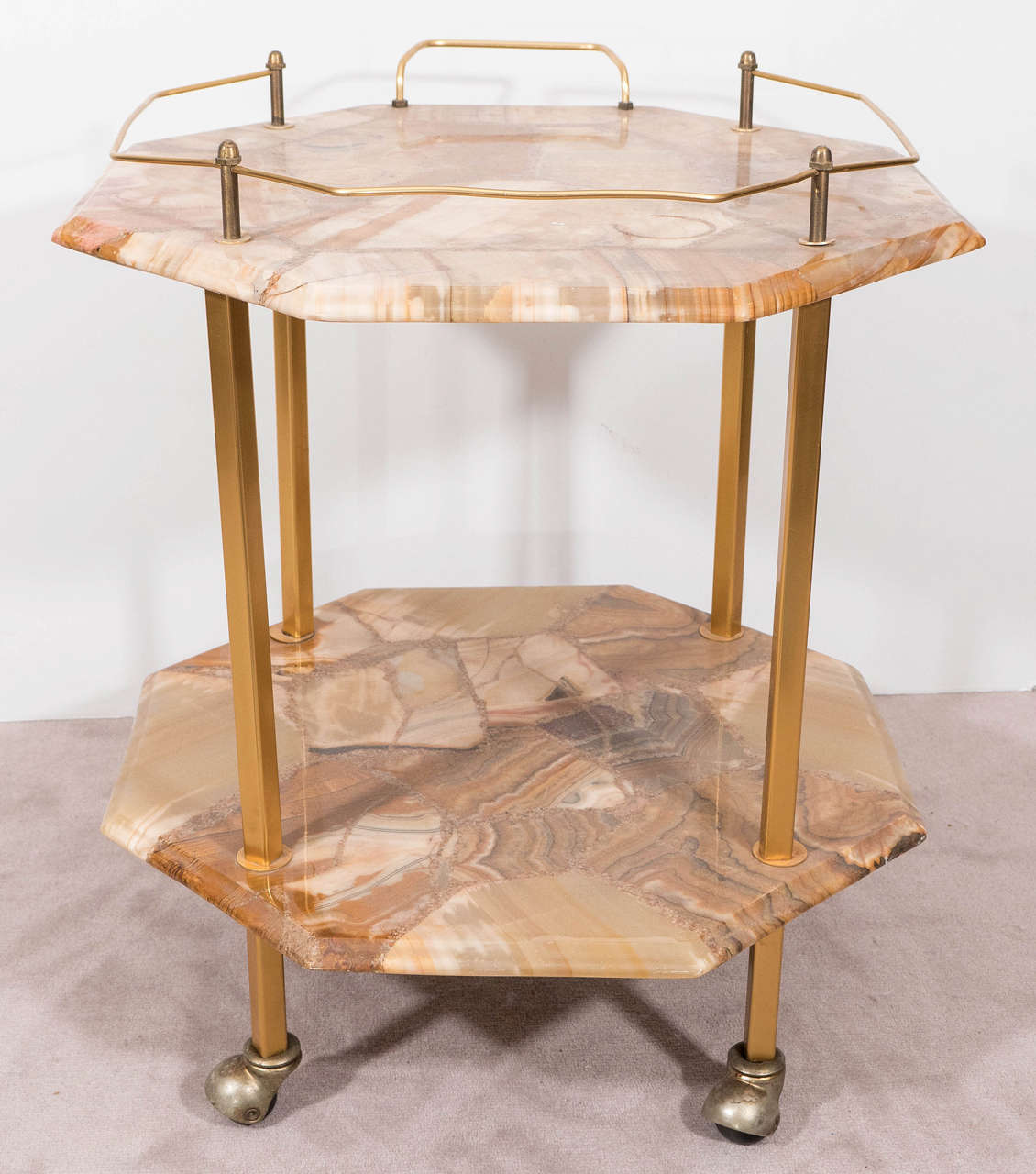 Mid-20th Century Midcentury Two-Tiered Agate Cocktail Cart For Sale