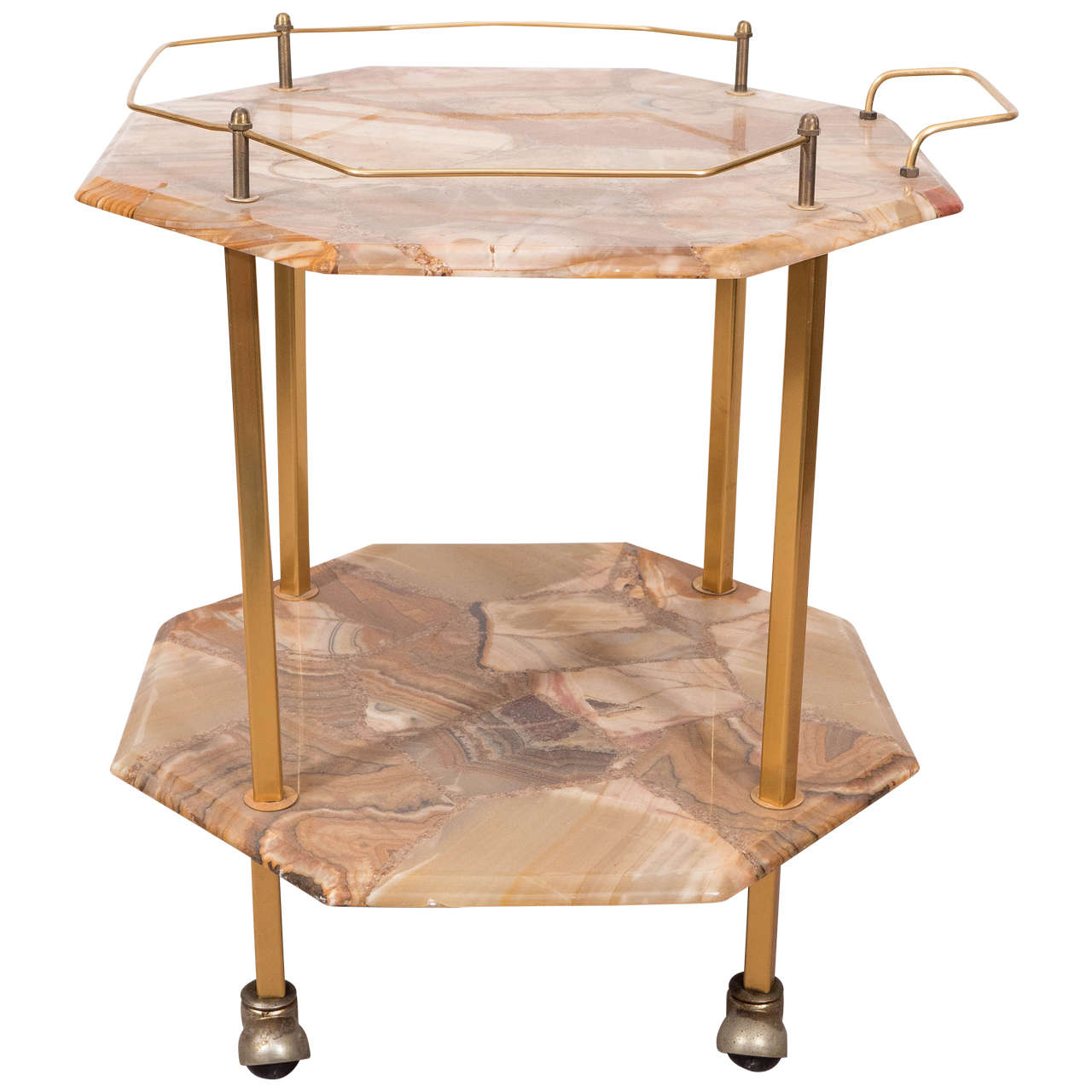 Midcentury Two-Tiered Agate Cocktail Cart For Sale
