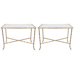 A Midcentury Pair of Hollywood Regency Brass Bamboo Motif Side Tables