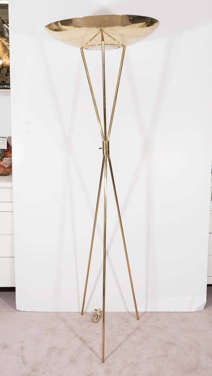 Midcentury Brass Torchiere Tripod Floor Lamp by Gerald Thurston for Lightolier