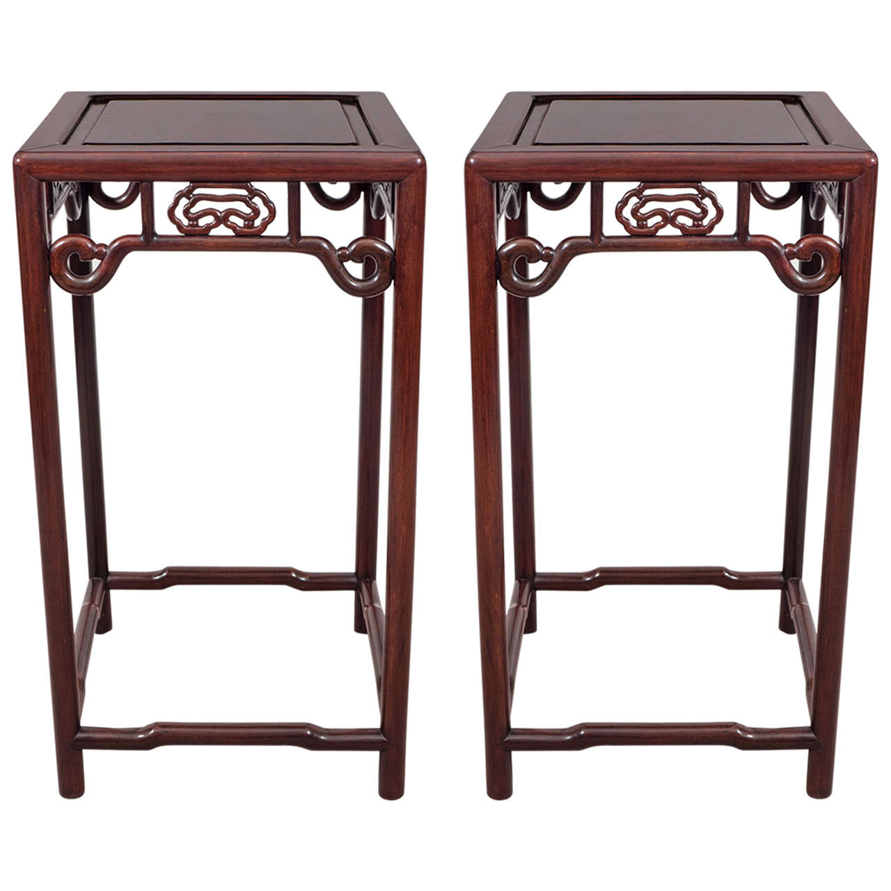 Pair of Midcentury Maitland-Smith Oriental Plant Stands in Mahogany