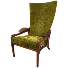 Adrian Pearsall High Back Walnut Armchair in Green Velvet