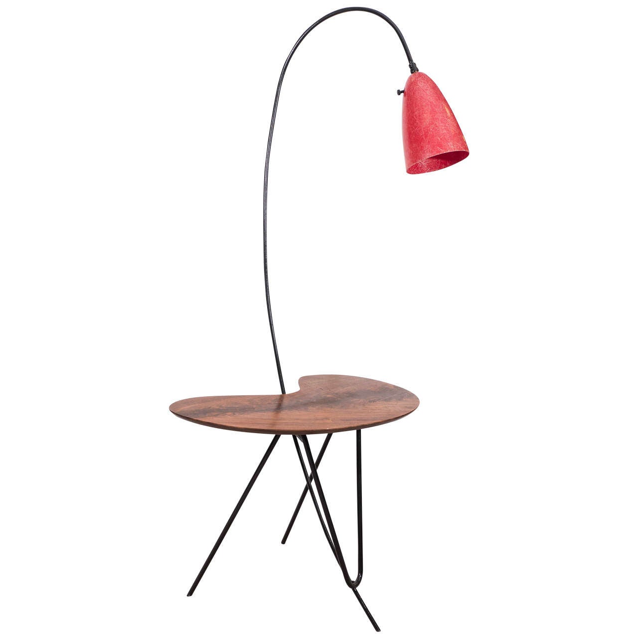 Midcentury Floor Lamp with Wooden Table in the Style of Greta Grossman For Sale