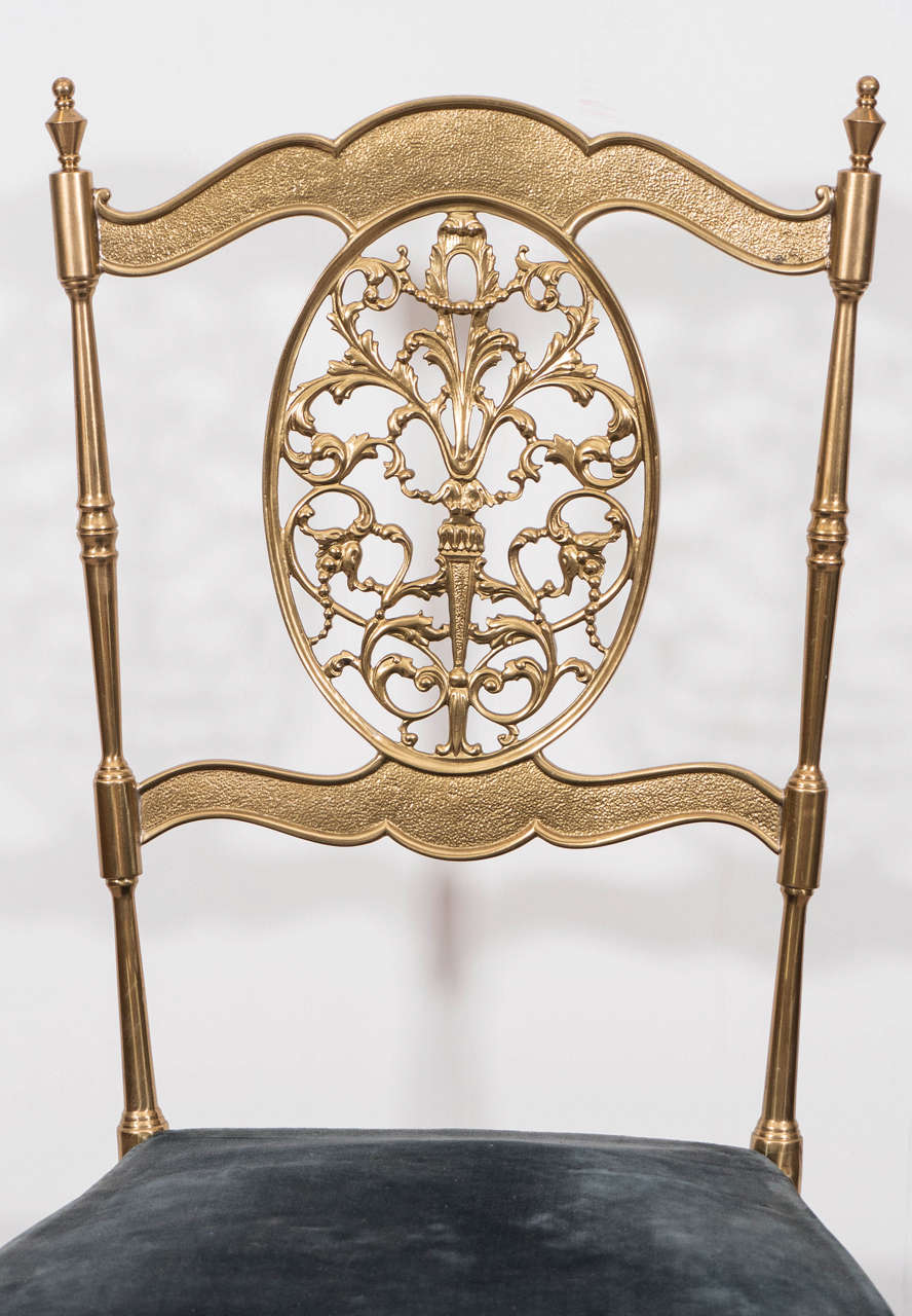 Neoclassical Revival Midcentury Brass Chiavari Chair with Velvet Seat
