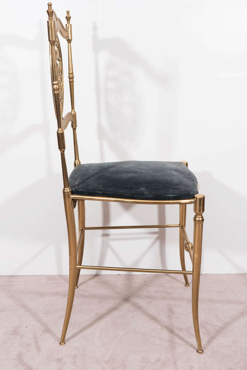 Mid-20th Century Midcentury Brass Chiavari Chair with Velvet Seat