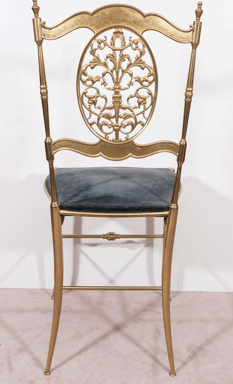 Midcentury Brass Chiavari Chair with Velvet Seat 1