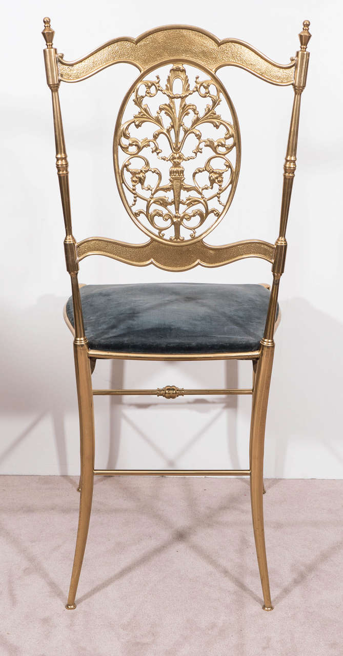 Midcentury Brass Chiavari Chair with Velvet Seat 2