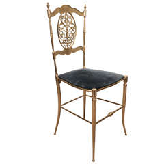 Midcentury Brass Chiavari Chair with Velvet Seat