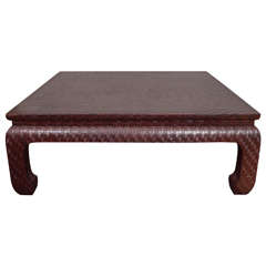 Karl Springer Style Burgundy Grasscloth Coffee Table by Baker