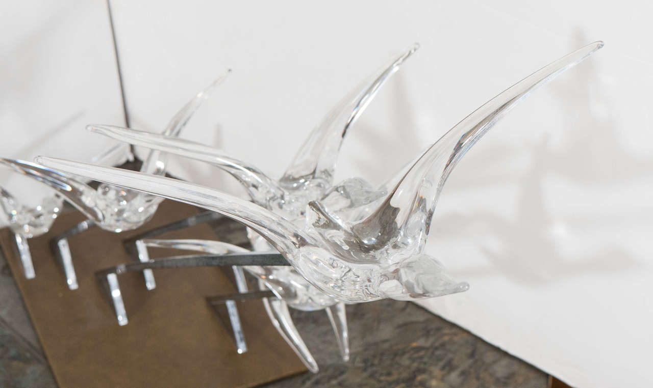 Mid-Century Modern Daum Sculpture of Glass Geese in Flight
