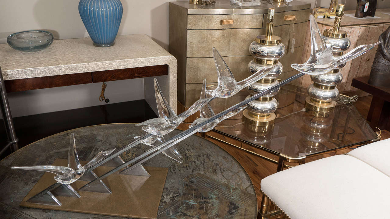 20th Century Daum Sculpture of Glass Geese in Flight