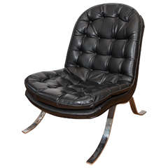 Arne Norell Style Lounge Chair in Tufted Black Vinyl on Chrome Legs 1
