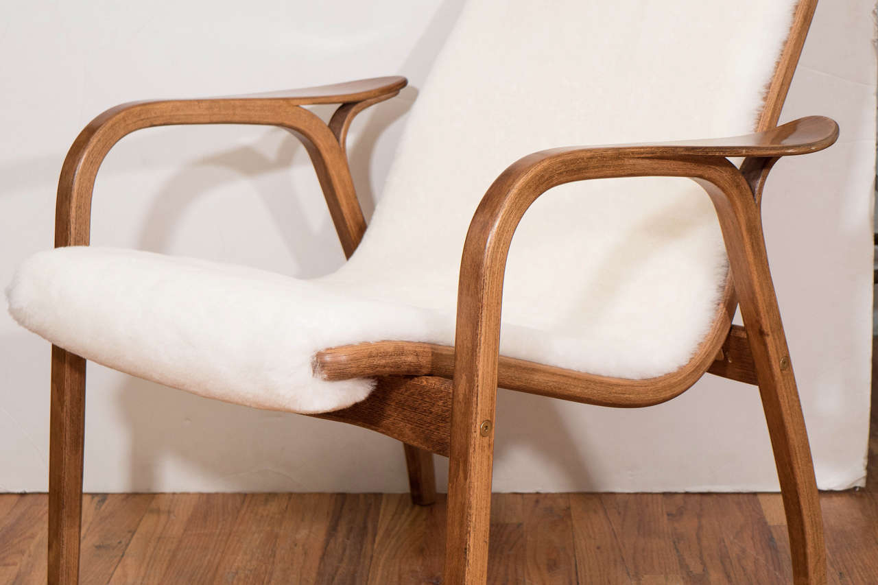 Scandinavian Modern A Single Yngve Ekstrom Beech 'Lamino' Lounge Chair for Swedese
