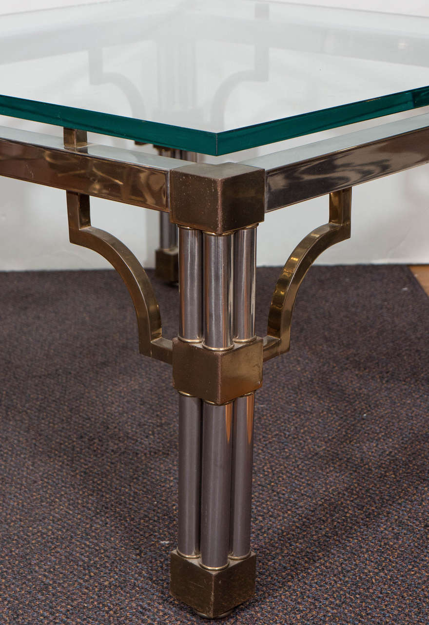 Late 20th Century Asian Inspired Glass Top Chrome Coffee Table with Brass Detail