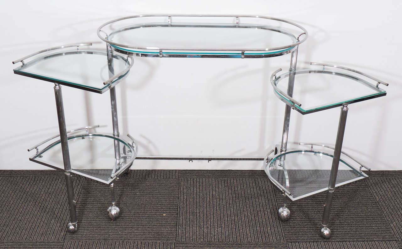 Midcentury Five-Tier Expandable Chrome Bar Cart In Good Condition In New York, NY
