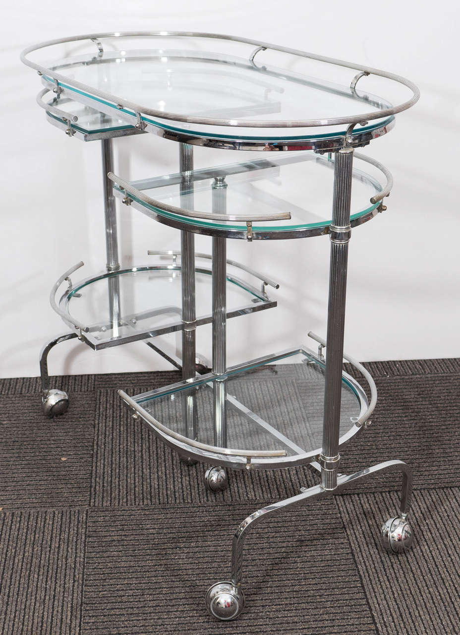 Midcentury Five-Tier Expandable Chrome Bar Cart 3