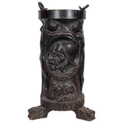 Art Nouveau Christopher Columbus Centennial Cane Holder in Carved Ebonized Wood