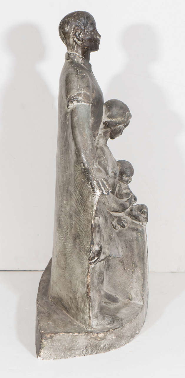 Glazed Midcentury WPA Sculpture of a Family