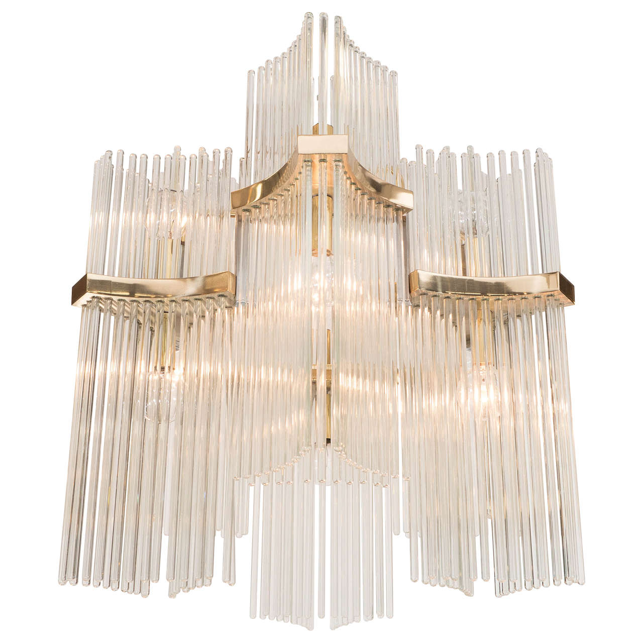 Gaetano Sciolari SixArm Glass Rod and Brass Chandelier at 1stDibs