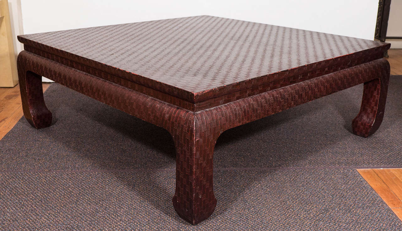 Karl Springer Style Burgundy Grasscloth Coffee Table by Baker at — free download