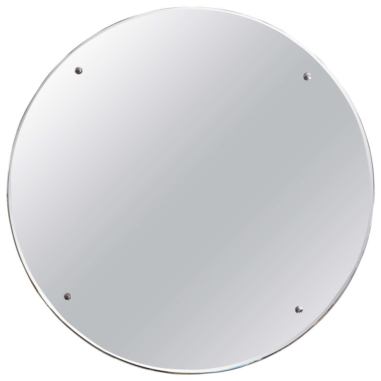 Round Frameless Art Deco Mirror with Chrome Buttons at 1stDibs
