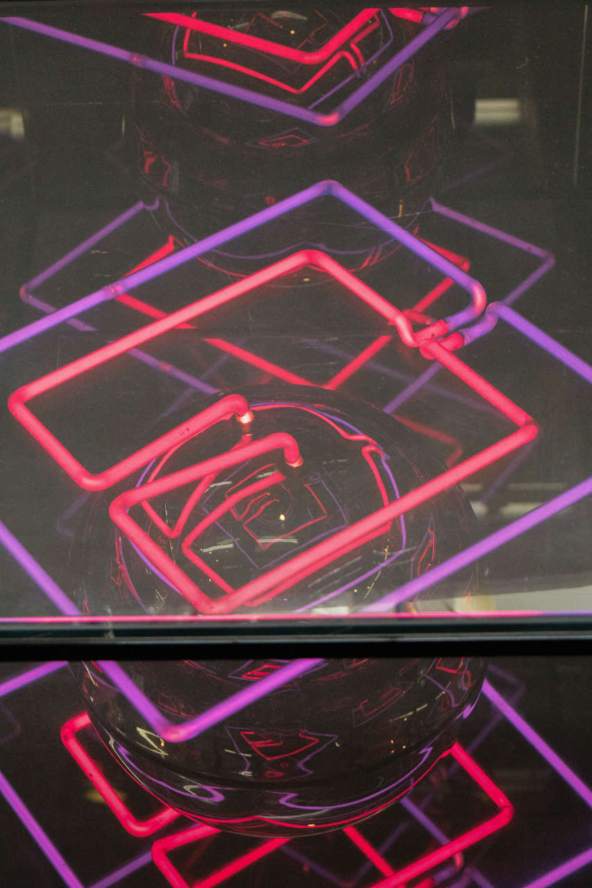 Midcentury Glass and Lucite Neon Light Box and End Table at 1stDibs