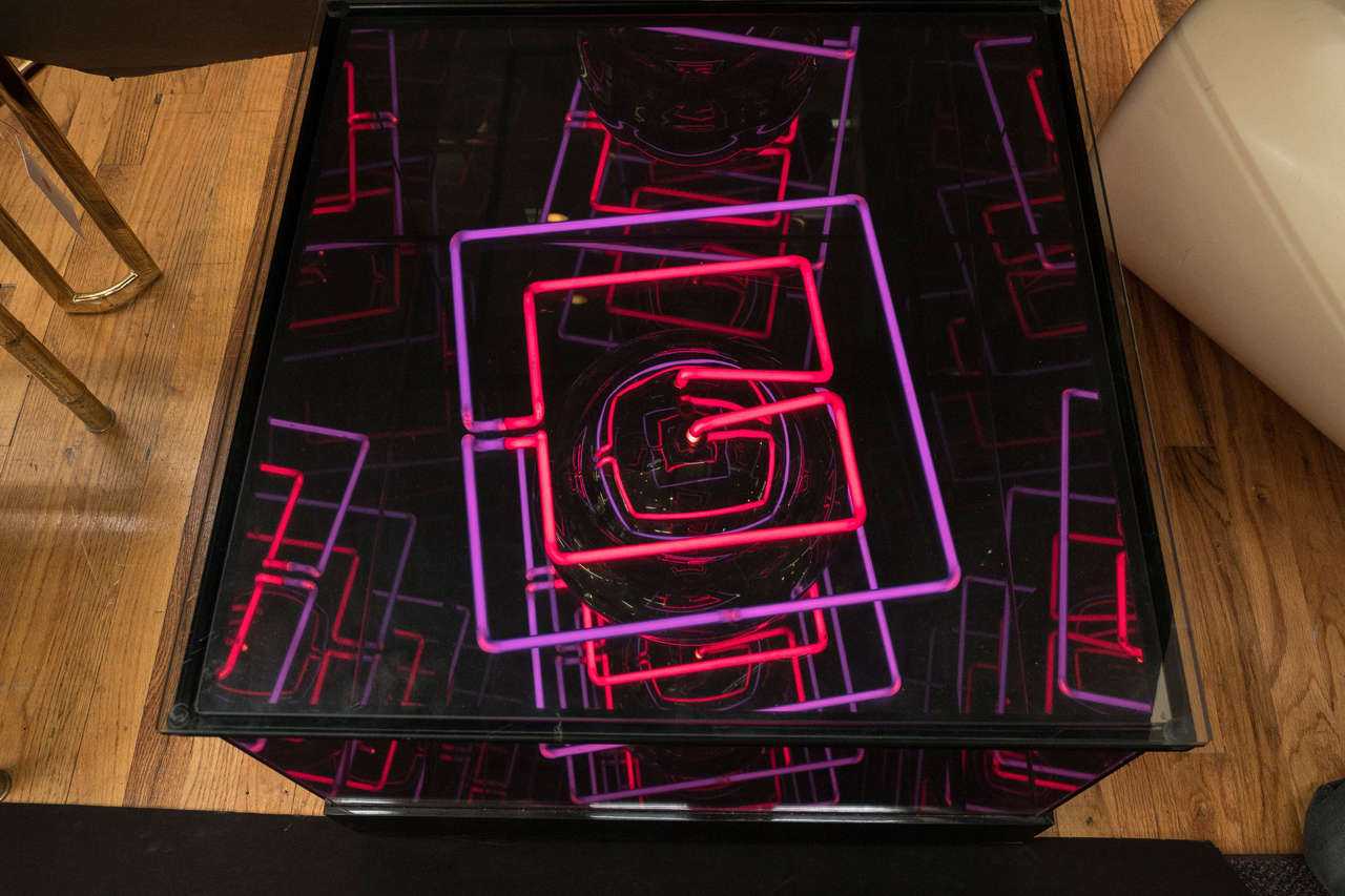 Midcentury Glass and Lucite Neon Light Box and End Table at 1stDibs