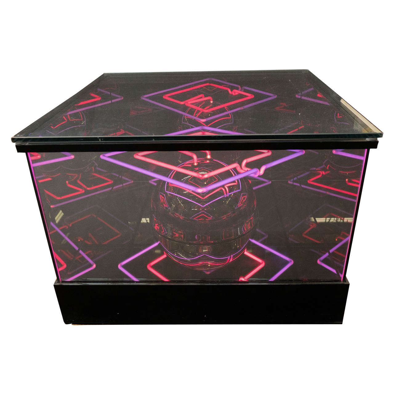 Midcentury Glass and Lucite Neon Light Box and End Table at 1stDibs