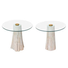 Pair of Grey-Washed Cypress Knee Side Tables