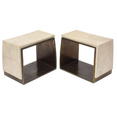 Pair of Shagreen and Bronze End Tables or Nightstands by R & Y Augousti