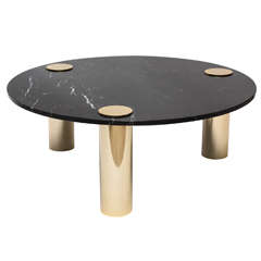 1970s Pace-Style Brass and Black Marble Coffee Table