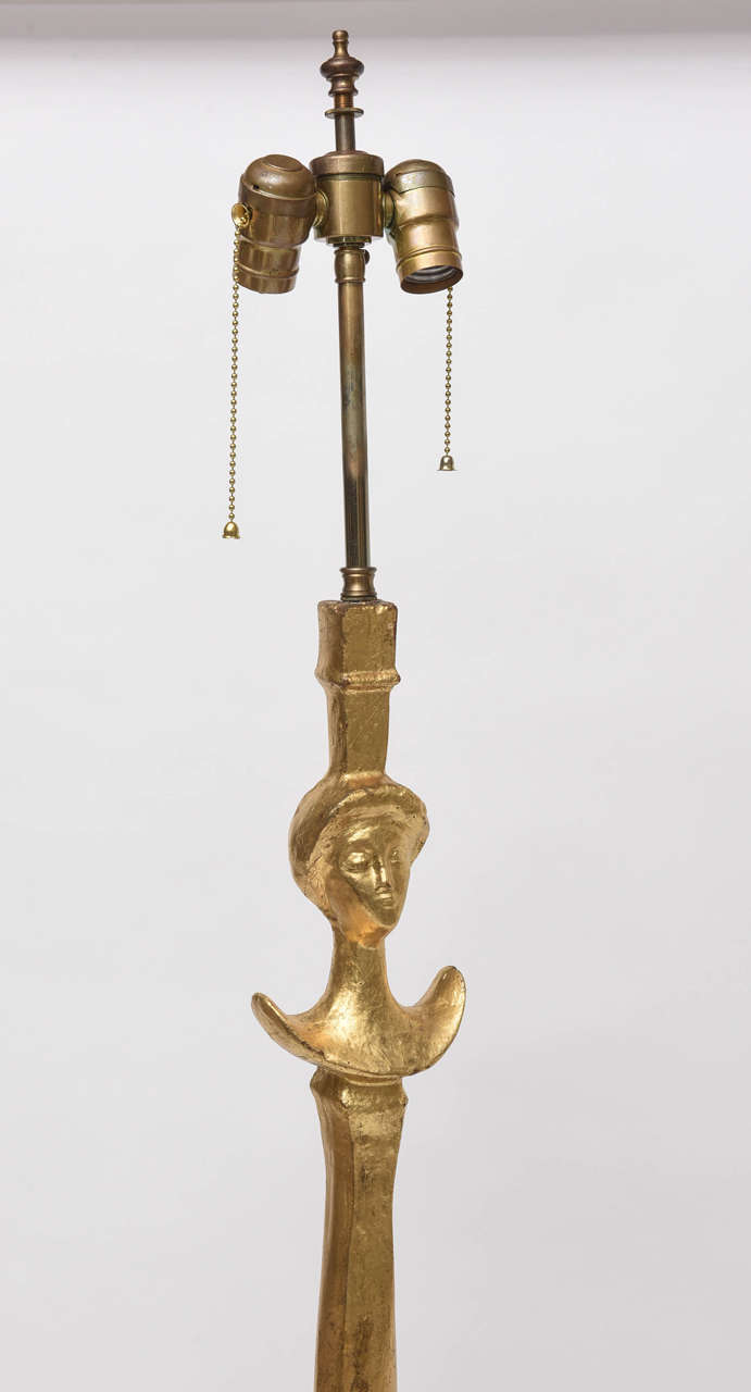 Late 20th Century Pair of Gold Leaf Tete De Femme Floor Lamps in the Style of Diego Giacometti