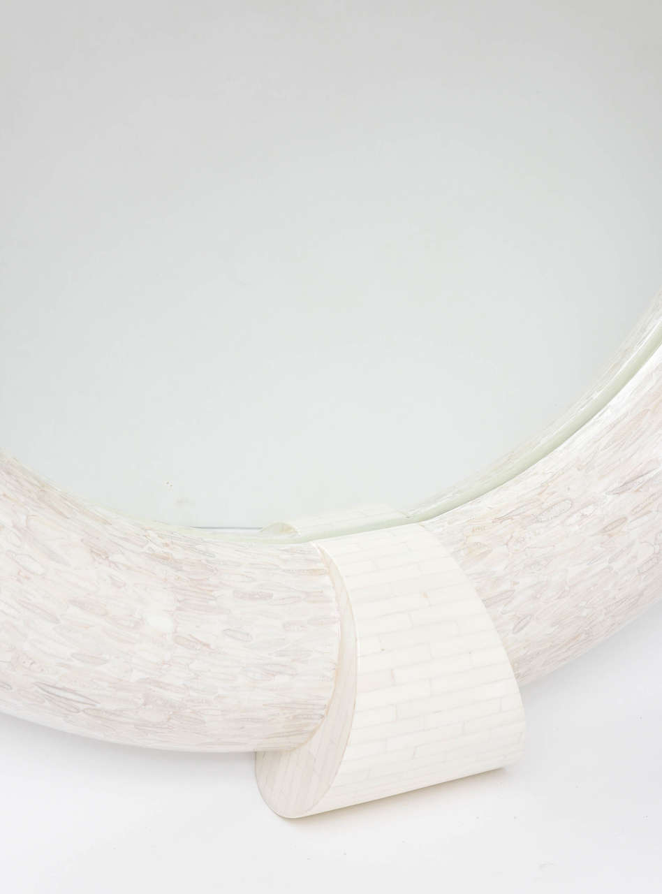 American Sliced and Tessellated Bleached Bone Mirror in the Manner of Karl Springer