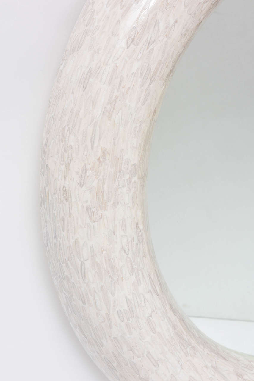 Hand-Crafted Sliced and Tessellated Bleached Bone Mirror in the Manner of Karl Springer