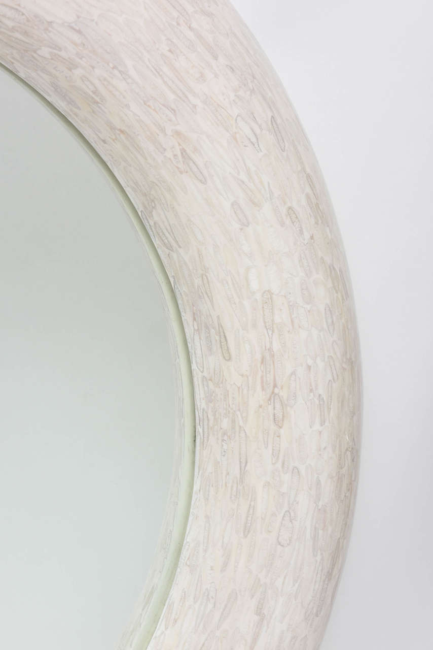 Sliced and Tessellated Bleached Bone Mirror in the Manner of Karl Springer In Excellent Condition In North Miami, FL