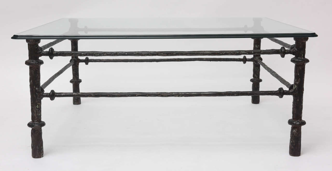 American Giacometti Style Patinated Metal Coffee Table
