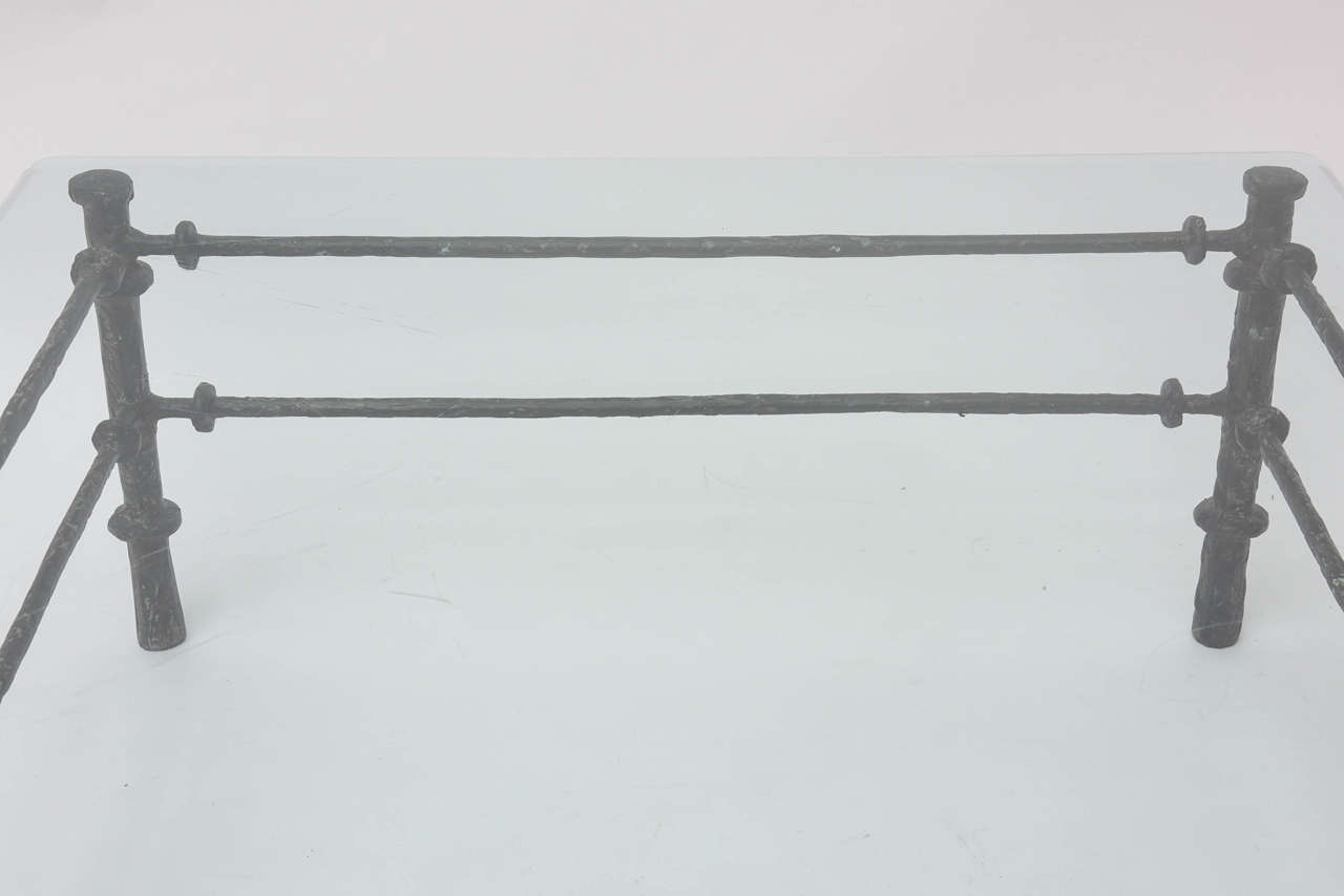 Giacometti Style Patinated Metal Coffee Table In Excellent Condition In North Miami, FL