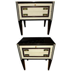 Pair of commodes all in black and beige mirror.
