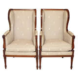 Pair French Upholstered WingBack Chairs