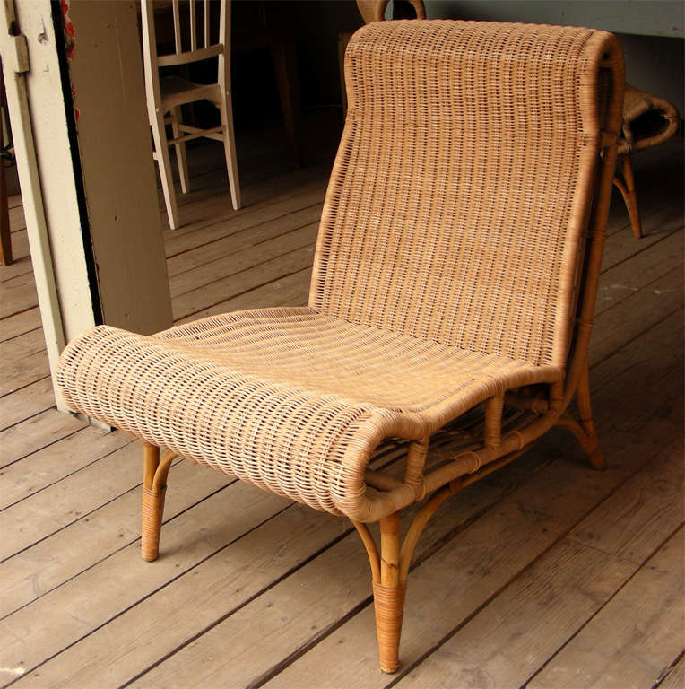 French Set of Four Wood and Bamboo chairs by Louis Sognot For Sale