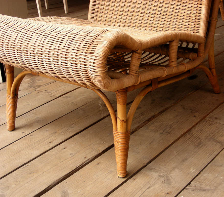 Set of Four Wood and Bamboo chairs by Louis Sognot For Sale 1
