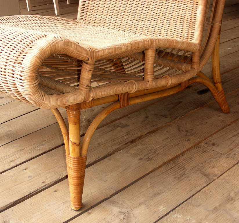 Set of Four Wood and Bamboo chairs by Louis Sognot For Sale 2