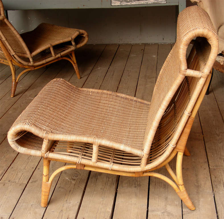 Set of Four Wood and Bamboo chairs by Louis Sognot For Sale 3
