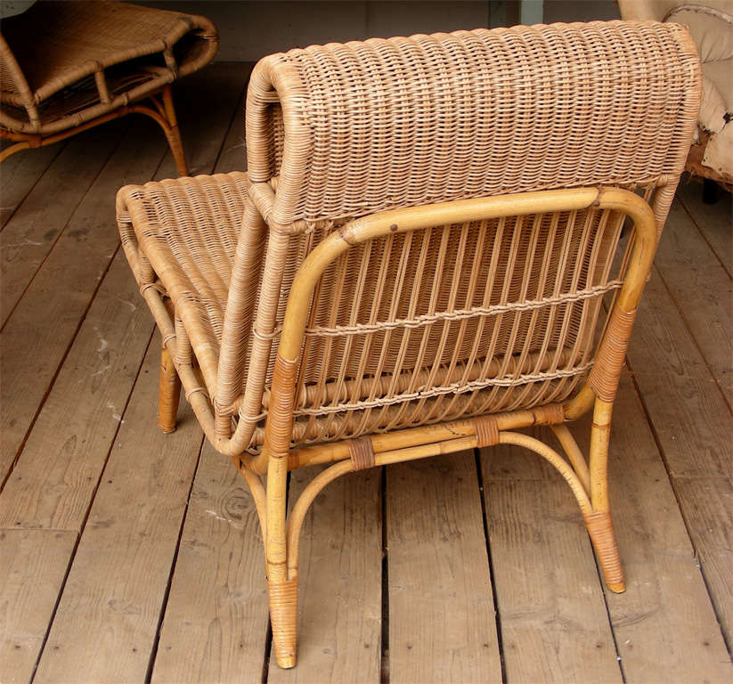 Set of Four Wood and Bamboo chairs by Louis Sognot For Sale 4