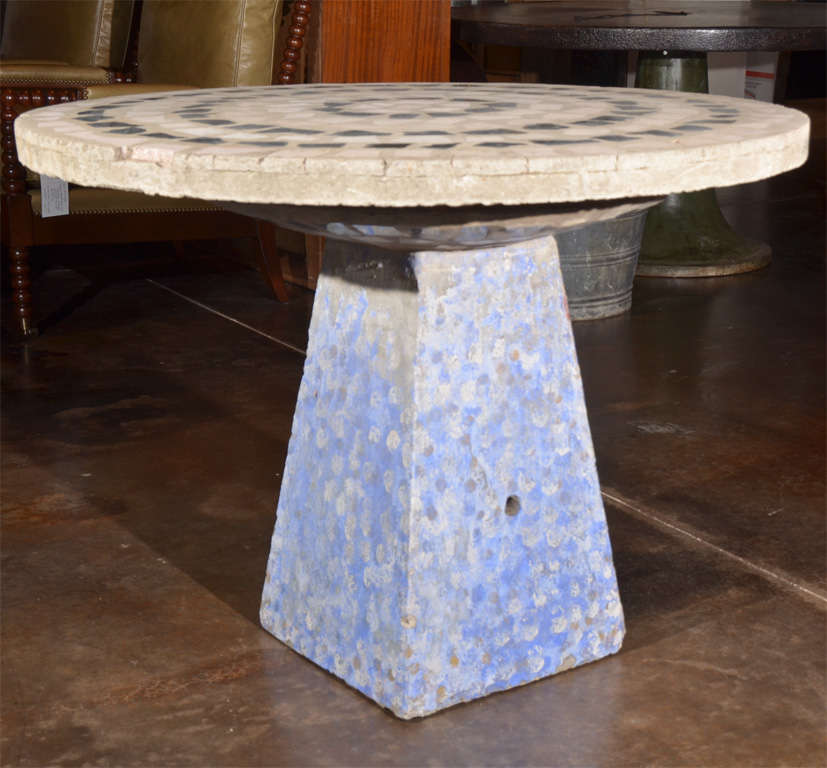 Antique French garden table. Cast cement with marble insets.

Languedoc region.