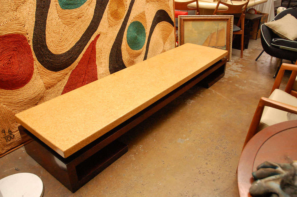 Long low cork top coffee table/ bench by Paul Frankl for Johnson