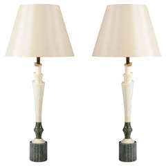 Pair of Art Moderne Alabaster and Marble Lamps