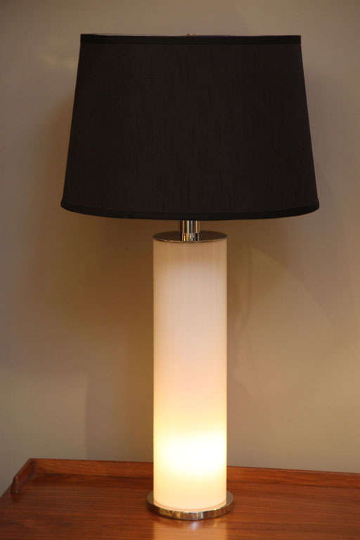 Mid-Century Modern Sleek Italian Nickel and Acrylic Column Table Lamps