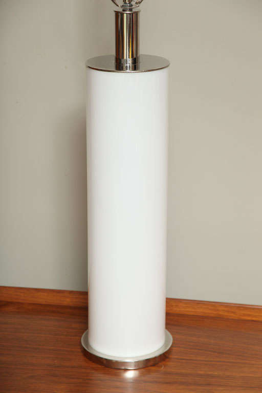 Sleek Italian Nickel and Acrylic Column Table Lamps 2